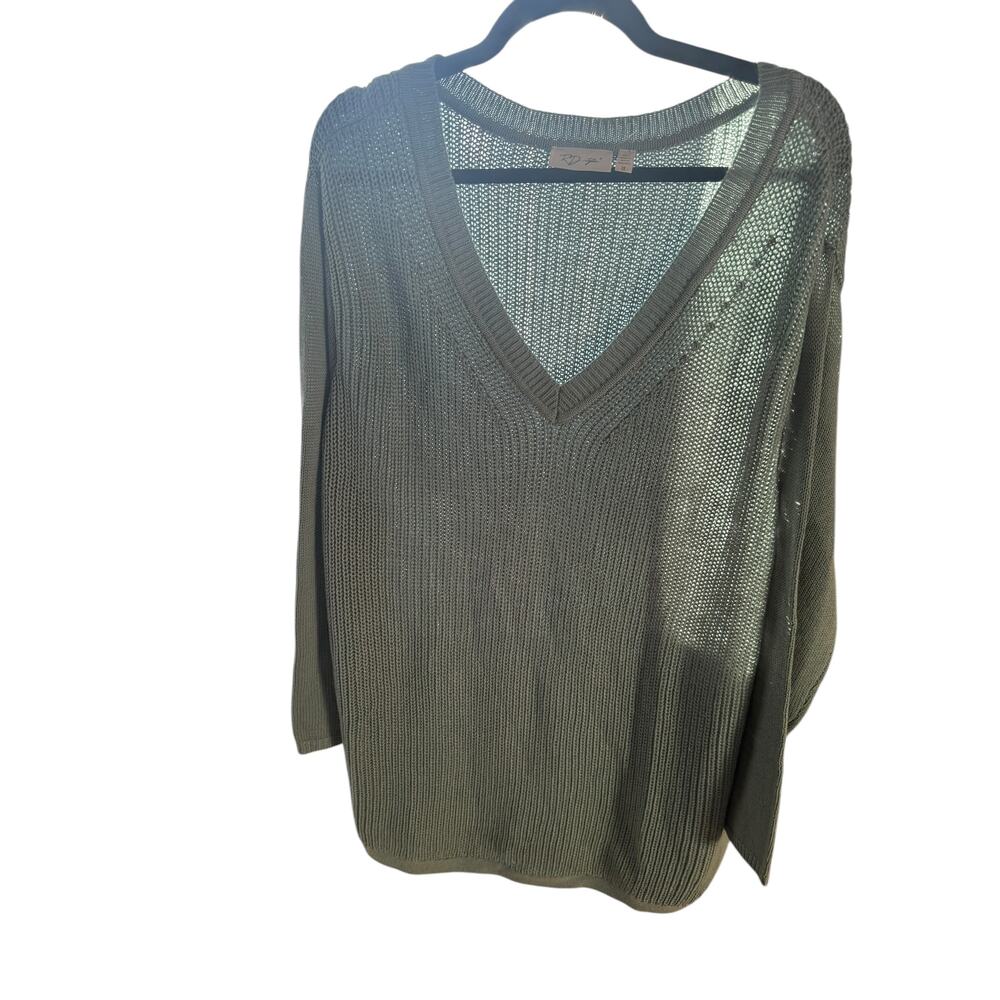 RD Style Blue V-Neck Sweater Lightweight Knit Pullover Relaxed Fit Top Size 3X